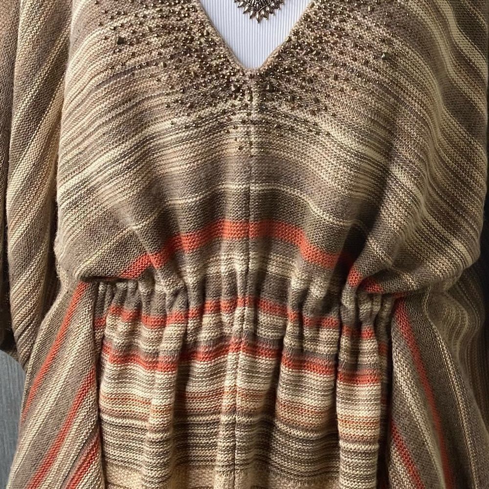 Ralph Lauren Vintage Knit Southwestern Beaded Indian Blanket Poncho Tunic - Picture 10 of 16